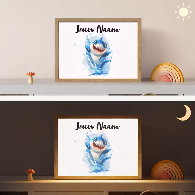 Haai - Water - Blauw Light Box met batterij (Wandlamp kind) middel -sfeer3_kind