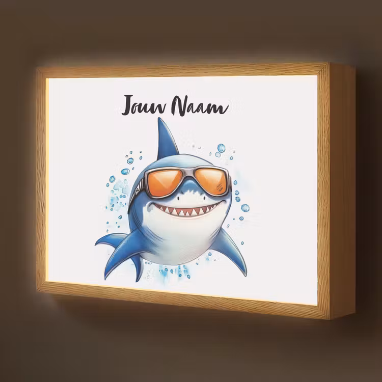 Haai - Zonnebril - Blauw - Water Light Box met batterij (Wandlamp kind) middel -z3d_website