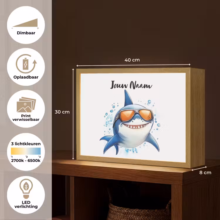Haai - Zonnebril - Blauw - Water Light Box met batterij (Wandlamp kind) middel -USP_websiteoverzichtNL
