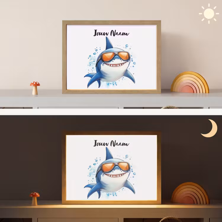 Haai - Zonnebril - Blauw - Water Light Box met batterij (Wandlamp kind) middel -sfeer3_kind