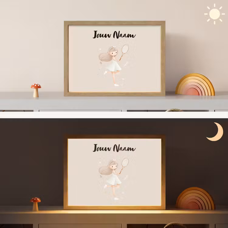 Haar - Meisje - Strik - Tennisracket Light Box met batterij (Wandlamp kind) middel -sfeer3_kind