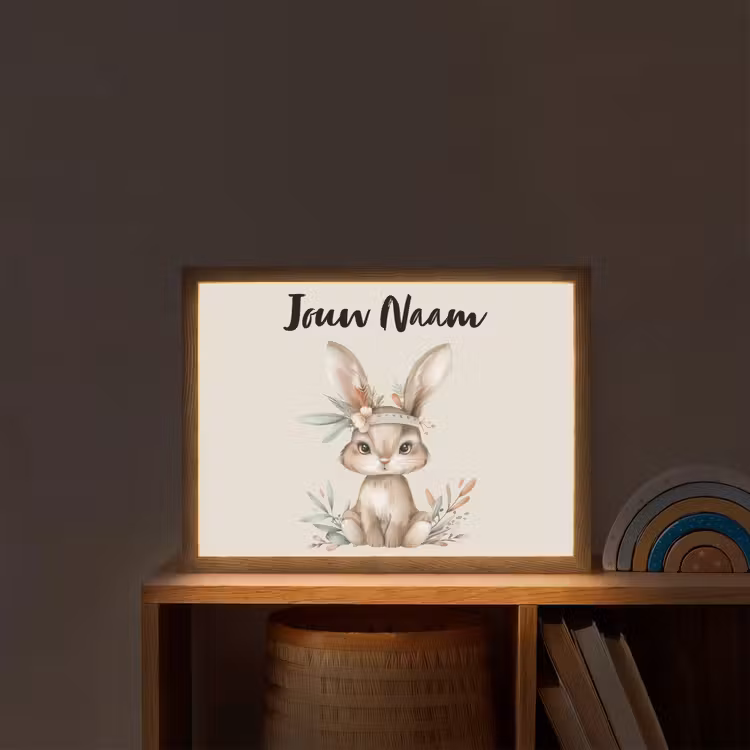 Haas - Dier - Bohemian - Pastel kleuren Light Box met batterij (Wandlamp kind) middel -sfeer1_kind