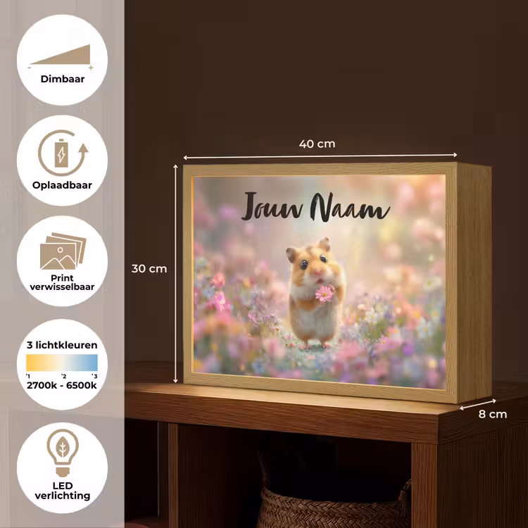 Hamster - Bloemen - Roze - Oranje Light Box met batterij (Wandlamp kind) middel -USP_websiteoverzichtNL