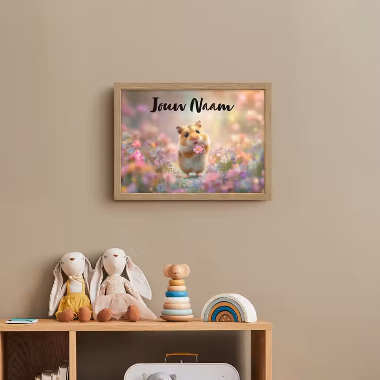 Hamster - Bloemen - Roze - Oranje Light Box met batterij (Wandlamp kind) middel -sfeer2_kind