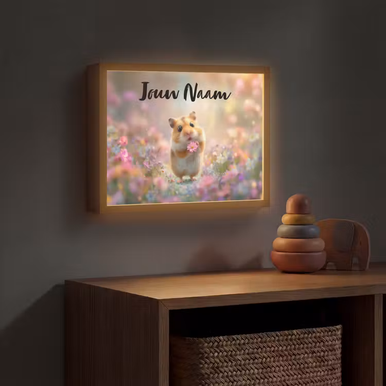 Hamster - Bloemen - Roze - Oranje Light Box met batterij (Wandlamp kind) middel -sfeer5_kind