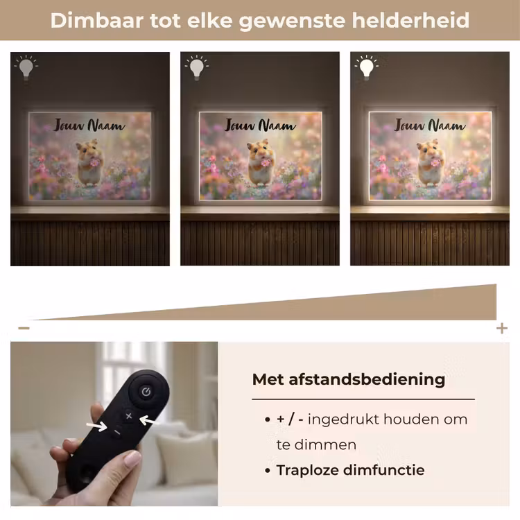 Hamster - Bloemen - Roze - Oranje Light Box met batterij (Wandlamp kind) middel -USP_dimbaarNL