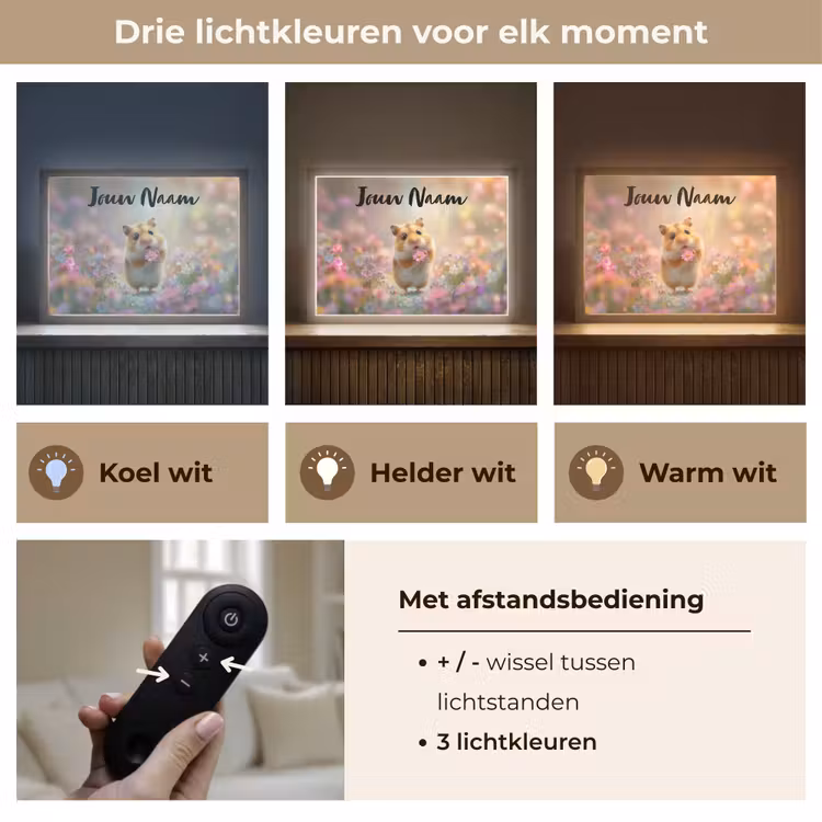 Hamster - Bloemen - Roze - Oranje Light Box met batterij (Wandlamp kind) middel -USP_lichtkleurNL
