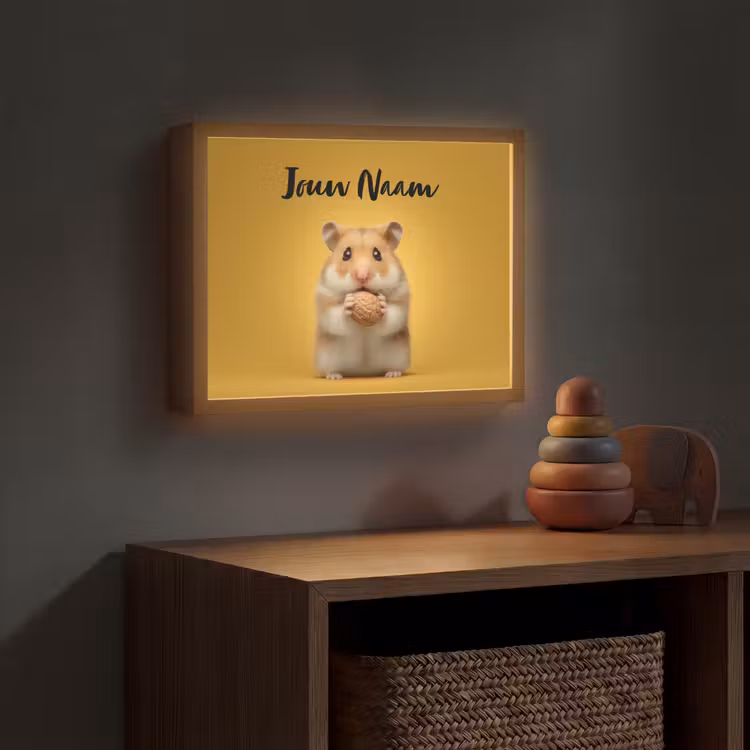 Hamster - Nootje - Geel - Knaagdier Light Box met batterij (Wandlamp kind) middel -sfeer5_kind