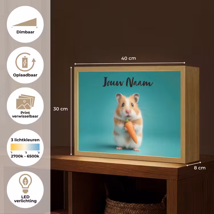 Hamster - Wortel - Blauw Light Box met batterij (Wandlamp kind) middel -USP_websiteoverzichtNL