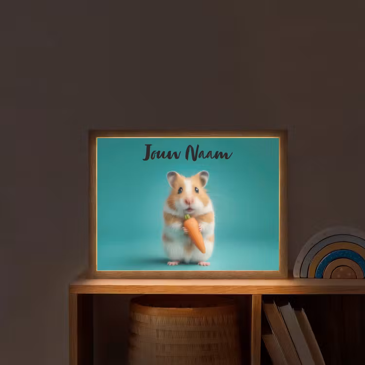 Hamster - Wortel - Blauw Light Box met batterij (Wandlamp kind) middel -sfeer1_kind