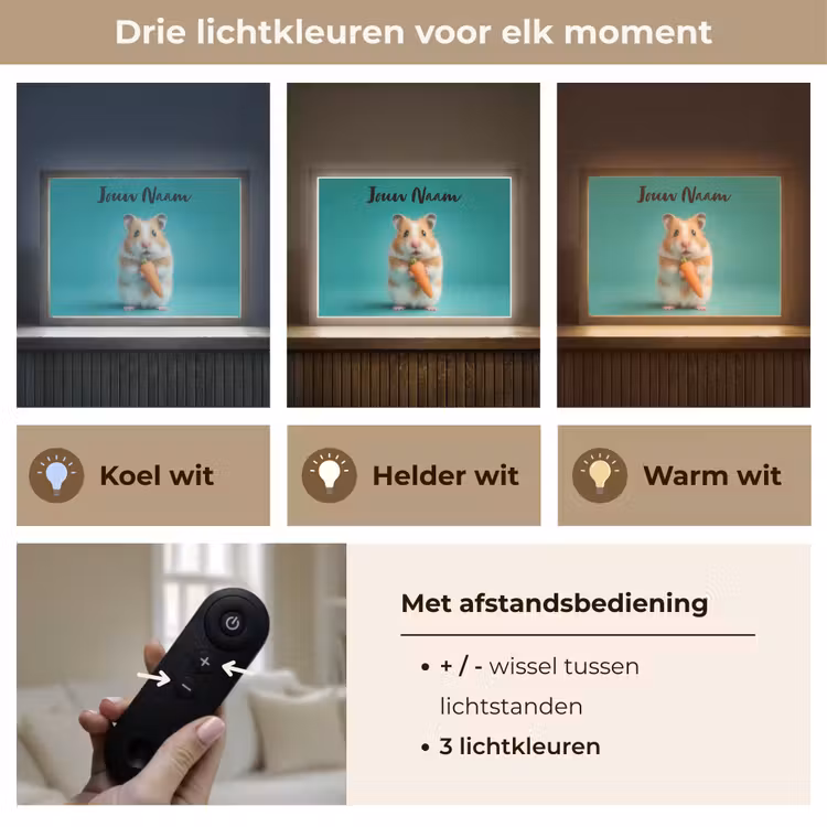 Hamster - Wortel - Blauw Light Box met batterij (Wandlamp kind) middel -USP_lichtkleurNL