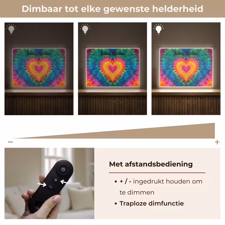 Hart - Kleurrijk - Regenboog - Tie Dye Light Box met batterij (Wandlamp kind) middel -USP_dimbaarNL