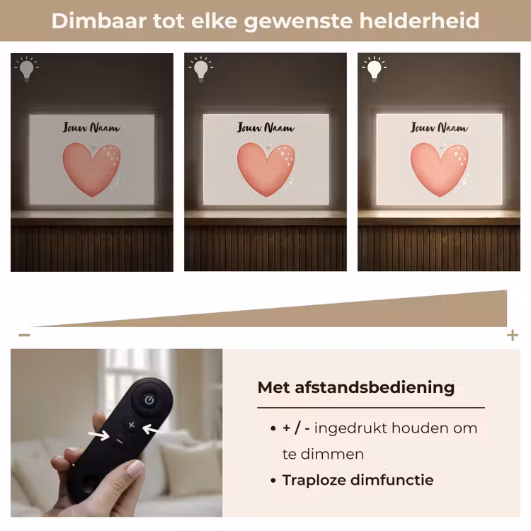Hart - Rood - Minimalistisch Light Box met batterij (Wandlamp kind) middel -USP_dimbaarNL