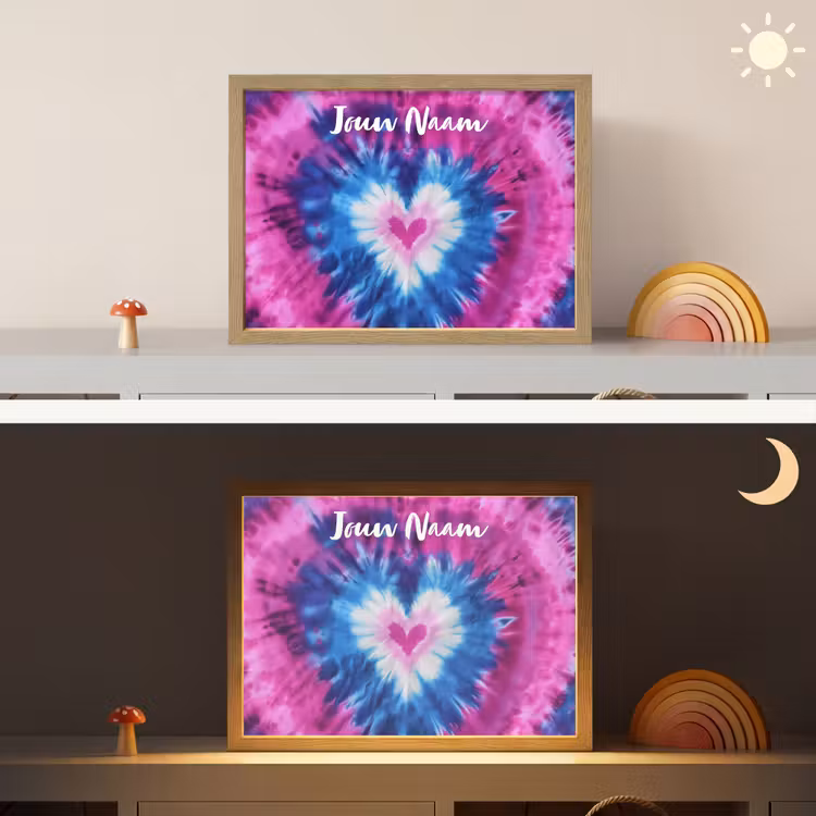 Hartje - Blauw - Tie Dye Light Box met batterij (Wandlamp kind) middel -sfeer3_kind