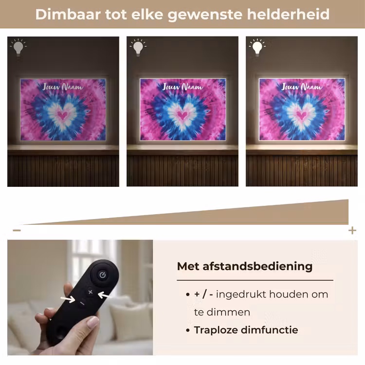 Hartje - Blauw - Tie Dye Light Box met batterij (Wandlamp kind) middel -USP_dimbaarNL