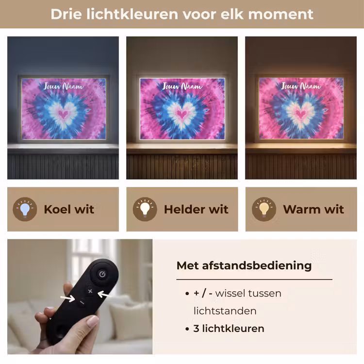 Hartje - Blauw - Tie Dye Light Box met batterij (Wandlamp kind) middel -USP_lichtkleurNL