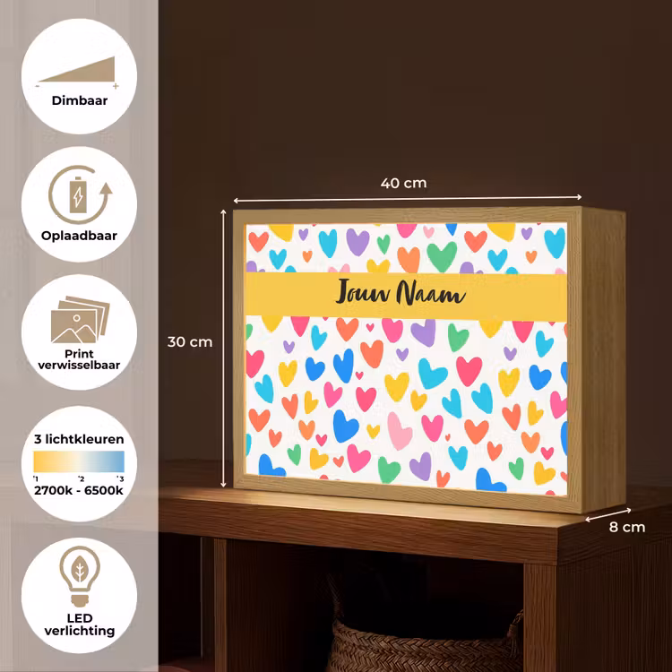 Hartjes - Kleurrijk - Patroon Light Box met batterij (Wandlamp kind) middel -USP_websiteoverzichtNL