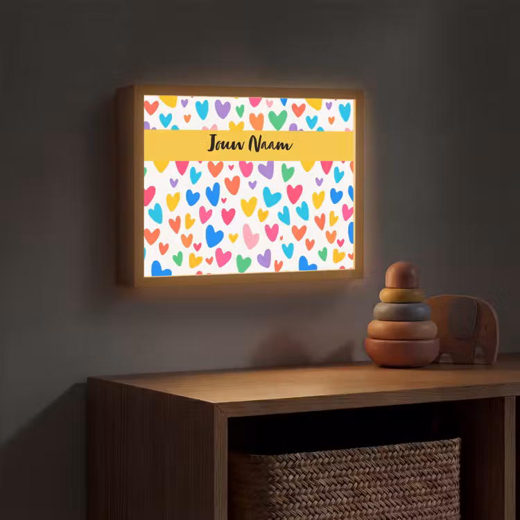 Hartjes - Kleurrijk - Patroon Light Box met batterij (Wandlamp kind) middel -sfeer5_kind