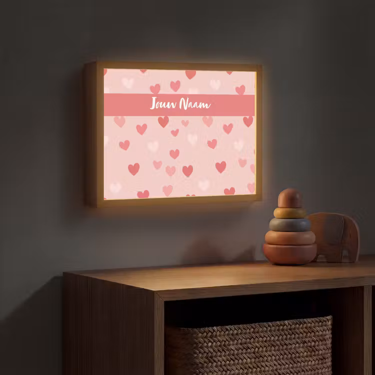Hartjes - Patroon - Roze Light Box met batterij (Wandlamp kind) middel -sfeer5_kind
