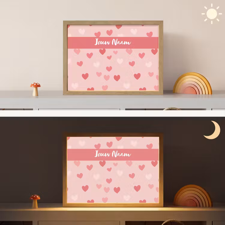 Hartjes - Patroon - Roze Light Box met batterij (Wandlamp kind) middel -sfeer3_kind