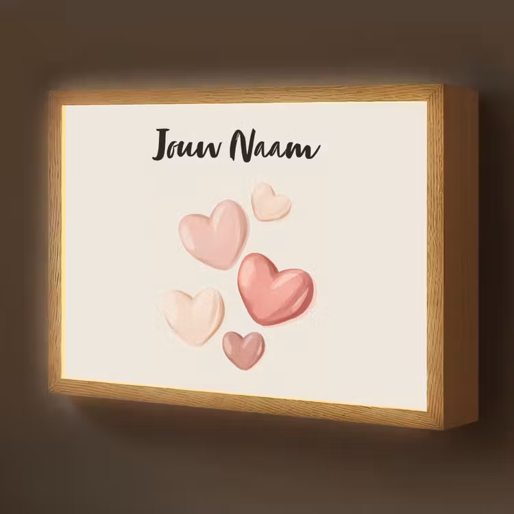Hartjes - Roze - Minimalistisch - Illustratie Light Box met batterij (Wandlamp kind) middel -z3d_website