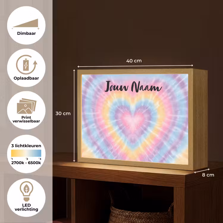 Hartvorm - Tie Dye - Pastelkleuren Light Box met batterij (Wandlamp kind) middel -USP_websiteoverzichtNL