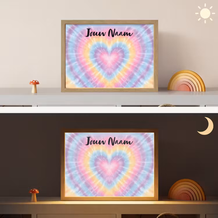 Hartvorm - Tie Dye - Pastelkleuren Light Box met batterij (Wandlamp kind) middel -sfeer3_kind