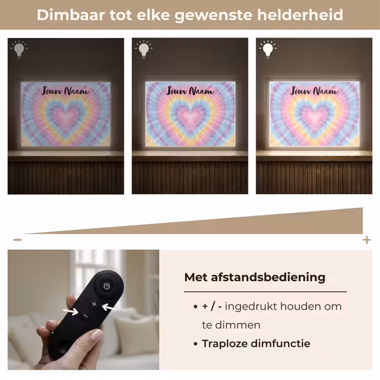 Hartvorm - Tie Dye - Pastelkleuren Light Box met batterij (Wandlamp kind) middel -USP_dimbaarNL