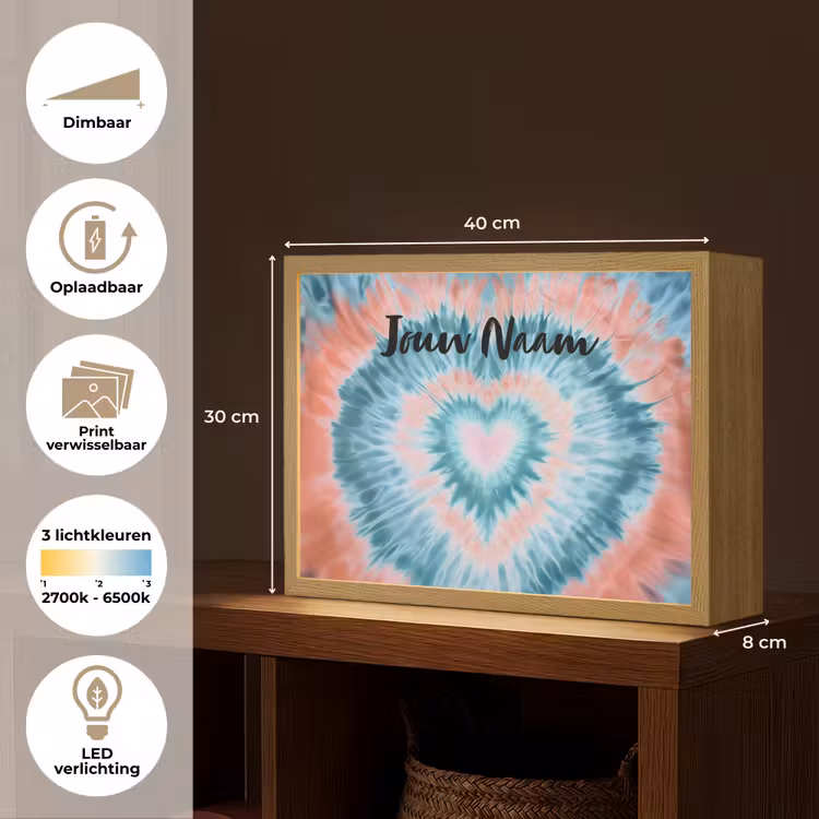 Hartvormig - Tie dye - Lichtblauw - Pasteltinten Light Box met batterij (Wandlamp kind) middel -USP_websiteoverzichtNL