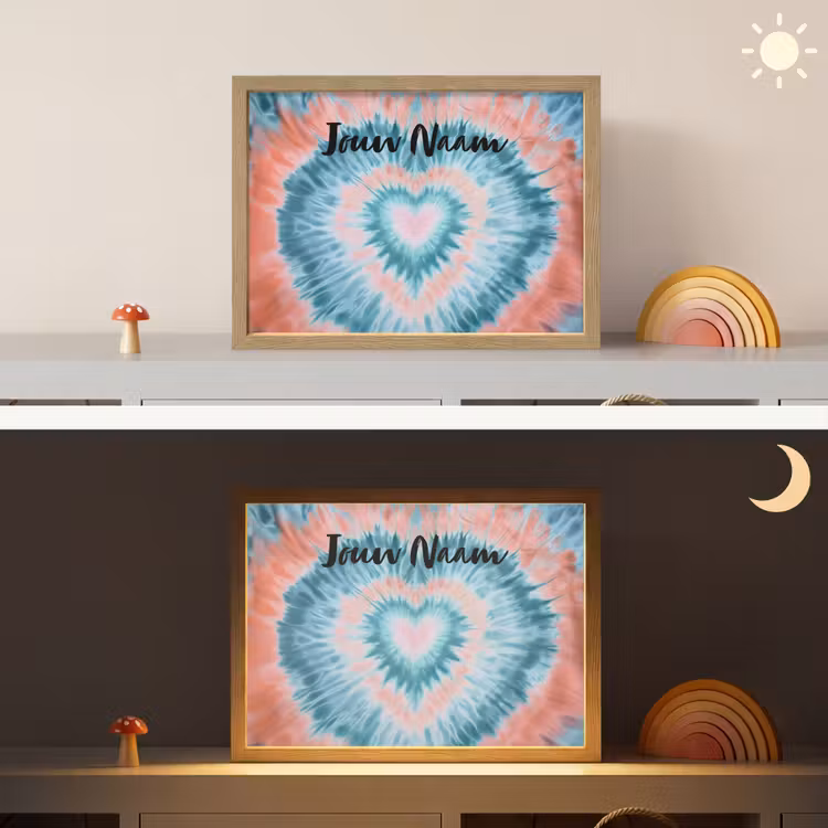 Hartvormig - Tie dye - Lichtblauw - Pasteltinten Light Box met batterij (Wandlamp kind) middel -sfeer3_kind