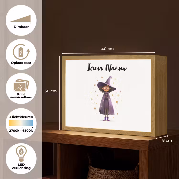 Heks - Paars - Sterren - Heksenhoed Light Box met batterij (Wandlamp kind) middel -USP_websiteoverzichtNL