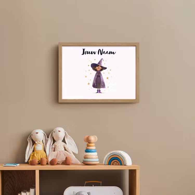 Heks - Paars - Sterren - Heksenhoed Light Box met batterij (Wandlamp kind) middel -sfeer2_kind