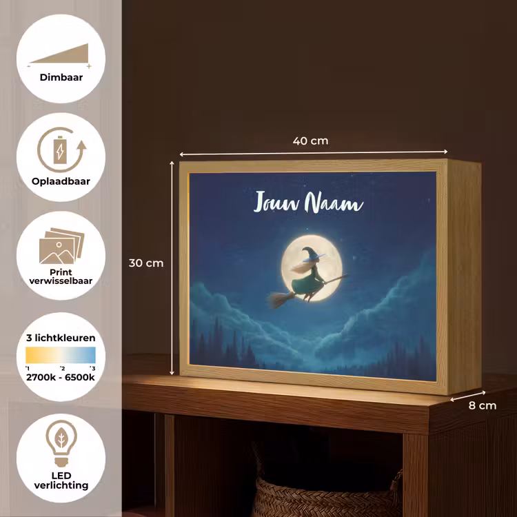 Heks - Volle maan - Sterrenhemel Light Box met batterij (Wandlamp kind) middel -USP_websiteoverzichtNL