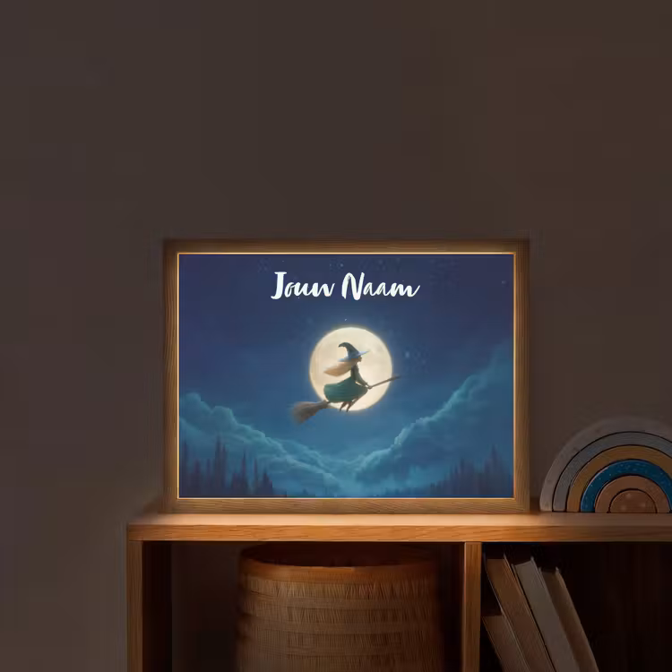 Heks - Volle maan - Sterrenhemel Light Box met batterij (Wandlamp kind) middel -sfeer1_kind
