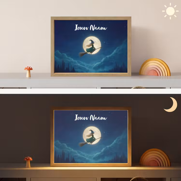 Heks - Volle maan - Sterrenhemel Light Box met batterij (Wandlamp kind) middel -sfeer3_kind