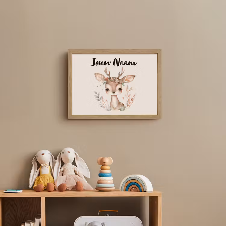 Hert - Bohemian - Bloemen - Bosdieren Light Box met batterij (Wandlamp kind) middel -sfeer2_kind