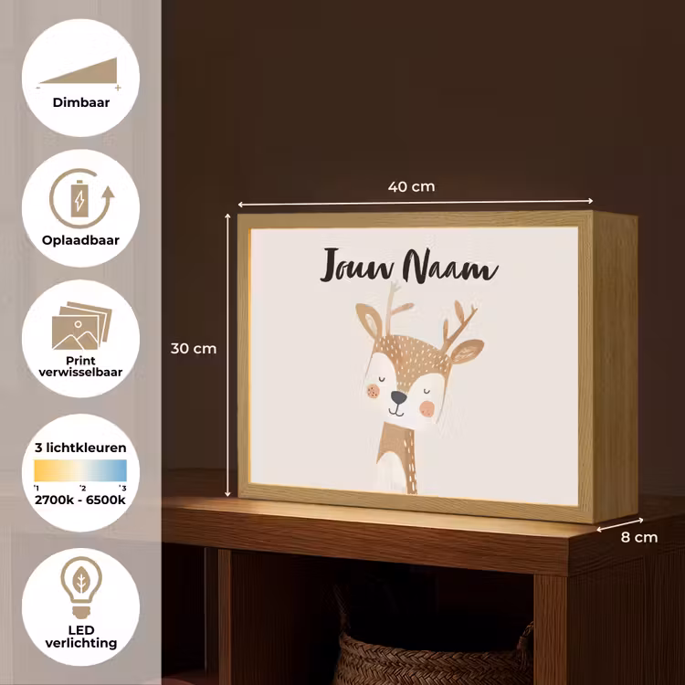 Hert - Bosdieren - Beige Light Box met batterij (Wandlamp kind) middel -USP_websiteoverzichtNL