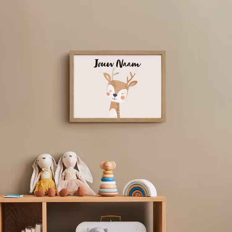 Hert - Bosdieren - Beige Light Box met batterij (Wandlamp kind) middel -sfeer2_kind