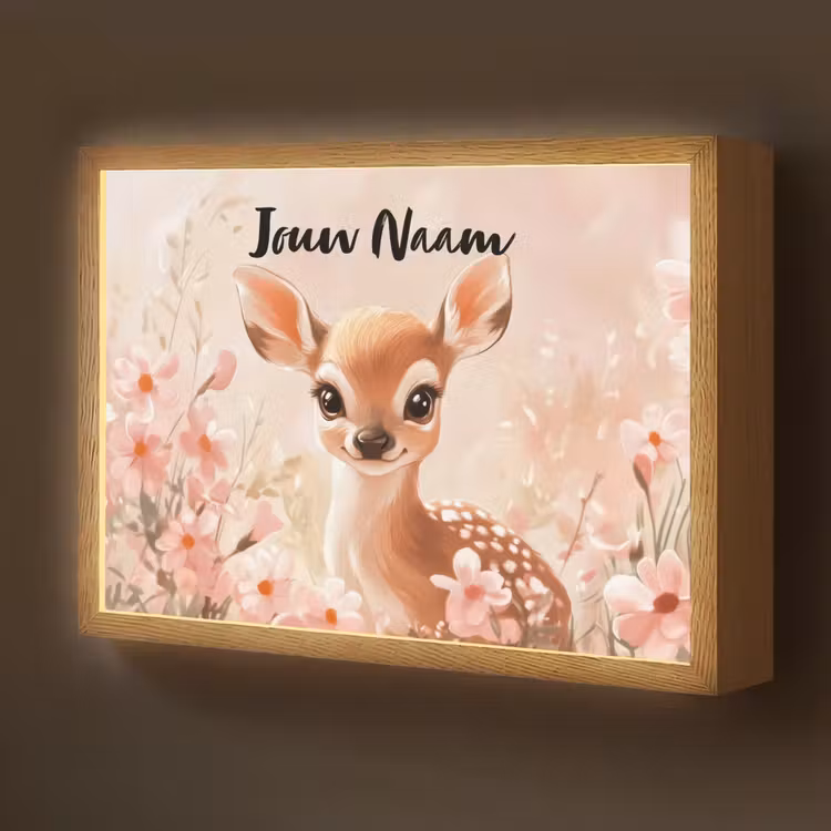 Hertje - Illustratie - Bloemen - Roze Light Box met batterij (Wandlamp kind) middel -z3d_website