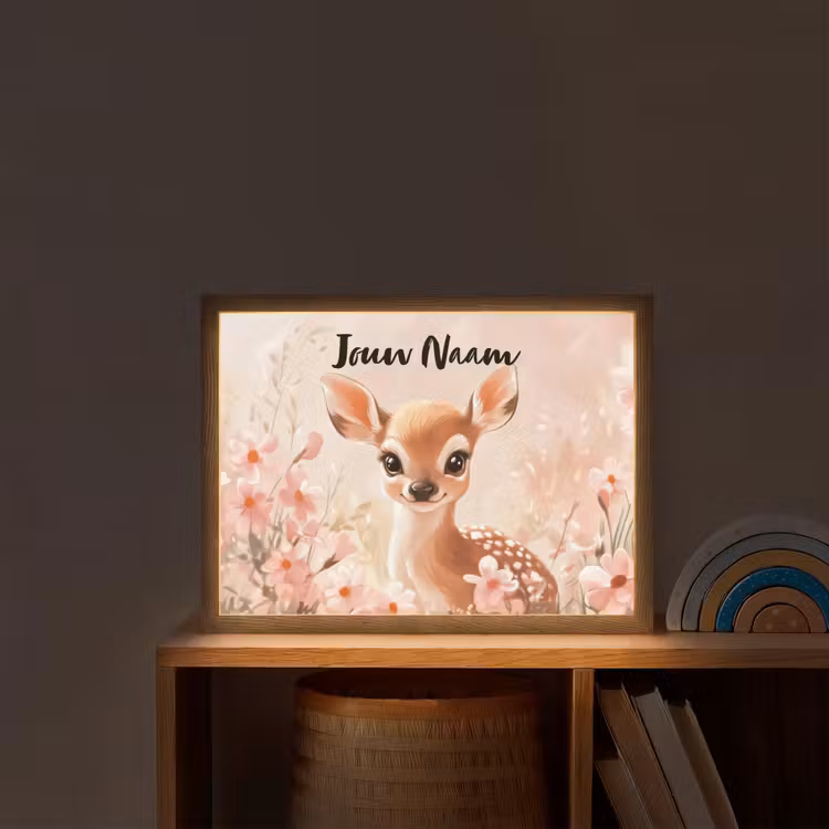 Hertje - Illustratie - Bloemen - Roze Light Box met batterij (Wandlamp kind) middel -sfeer1_kind