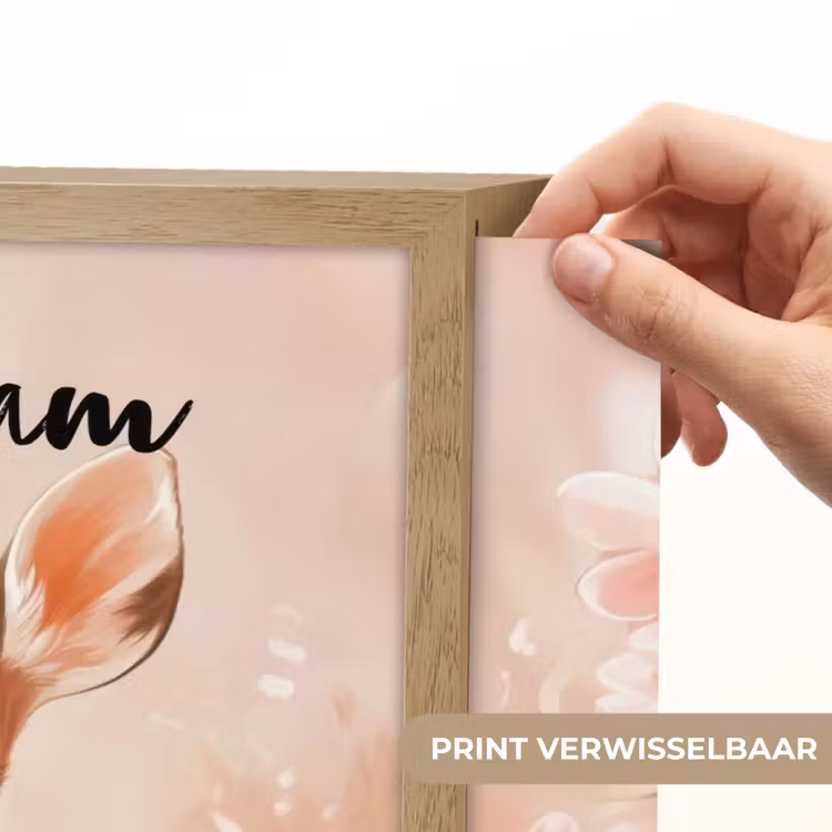 Hertje - Illustratie - Bloemen - Roze Light Box met batterij (Wandlamp kind) middel -USP_websiteprintNL