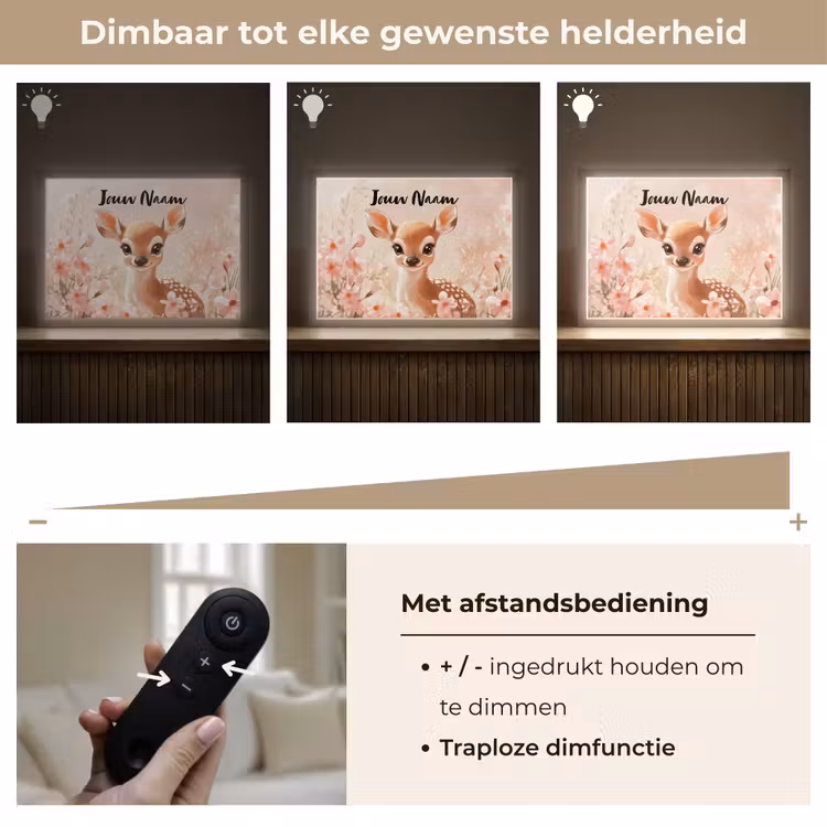 Hertje - Illustratie - Bloemen - Roze Light Box met batterij (Wandlamp kind) middel -USP_dimbaarNL