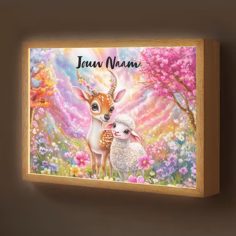 Hertje - Lammetje - Bloemen - Pastel Light Box met batterij (Wandlamp kind) middel -z3d_website