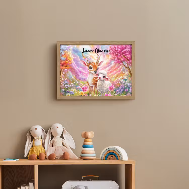Hertje - Lammetje - Bloemen - Pastel Light Box met batterij (Wandlamp kind) middel -sfeer2_kind