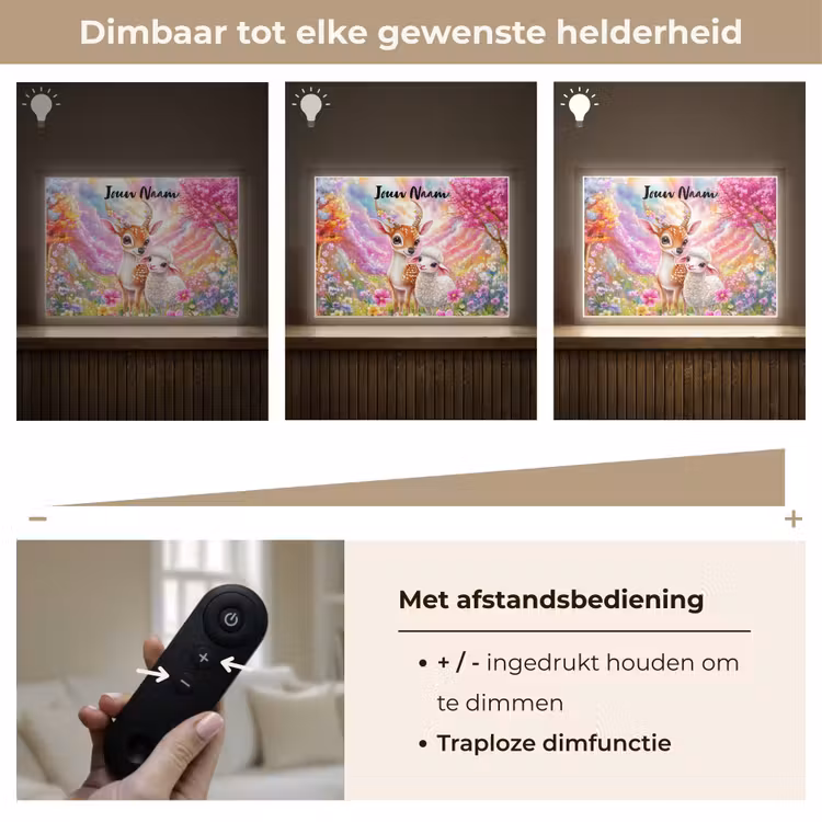 Hertje - Lammetje - Bloemen - Pastel Light Box met batterij (Wandlamp kind) middel -USP_dimbaarNL