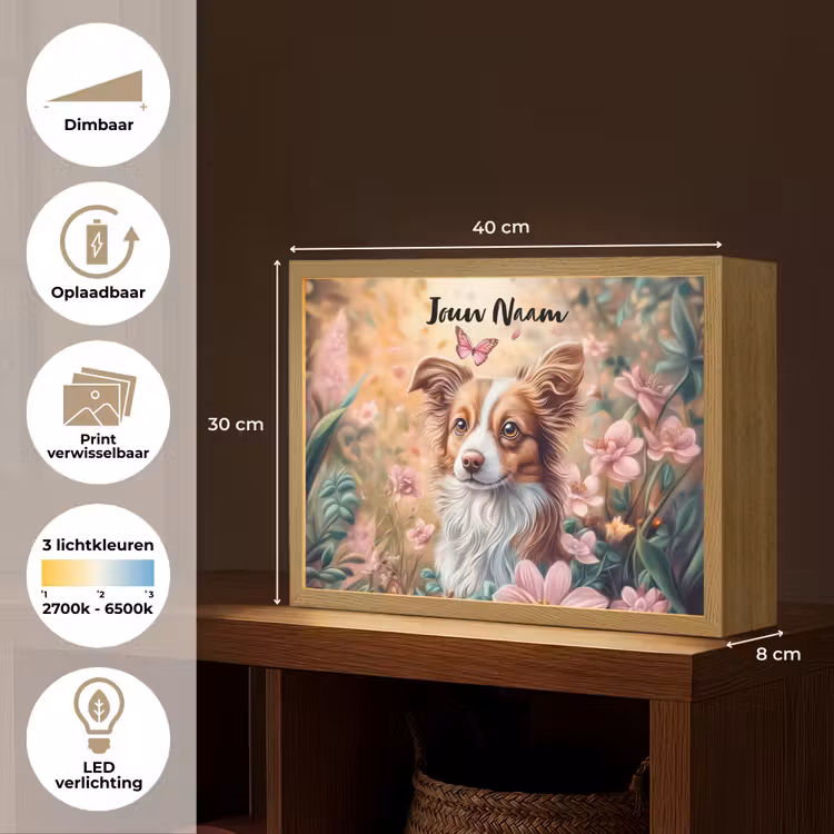 Hond - Bloemen - Roze Light Box met batterij (Wandlamp kind) middel -USP_websiteoverzichtNL