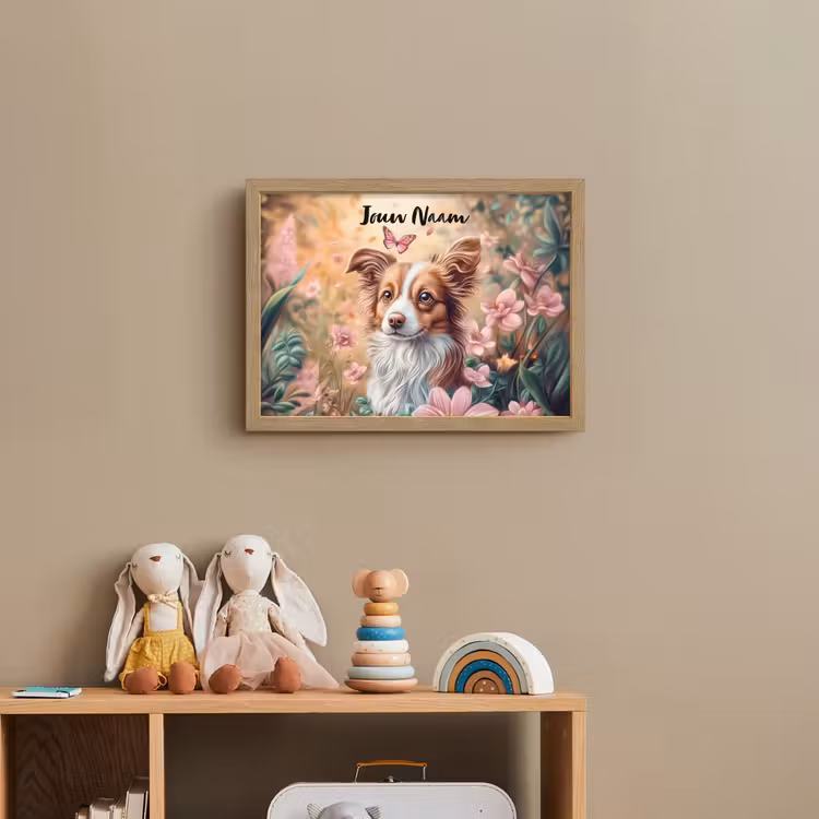 Hond - Bloemen - Roze Light Box met batterij (Wandlamp kind) middel -sfeer2_kind