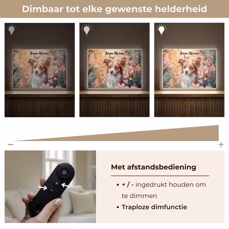 Hond - Bloemen - Roze Light Box met batterij (Wandlamp kind) middel -USP_dimbaarNL