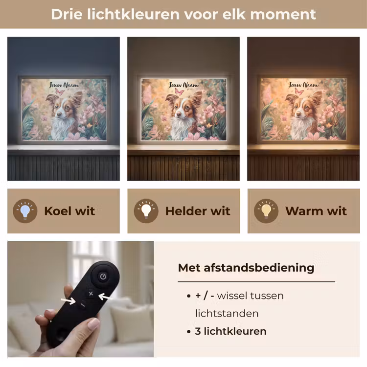 Hond - Bloemen - Roze Light Box met batterij (Wandlamp kind) middel -USP_lichtkleurNL