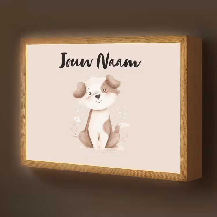 Hond - Gevlekt - Bruin Light Box met batterij (Wandlamp kind) middel -z3d_website